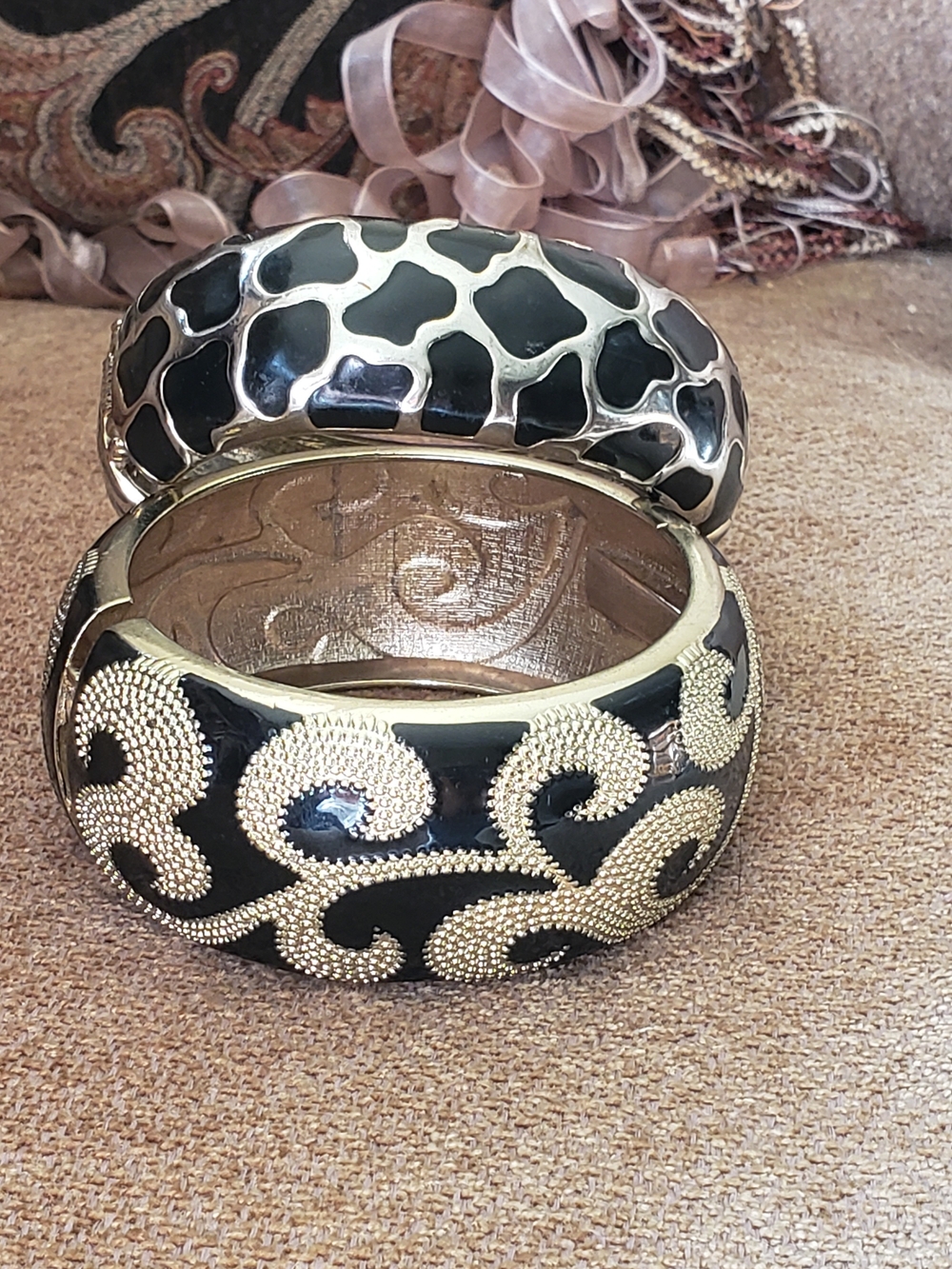 Bundle Of 2 Vintage Enamel Hinge Bracelets *PRICE FIRM*